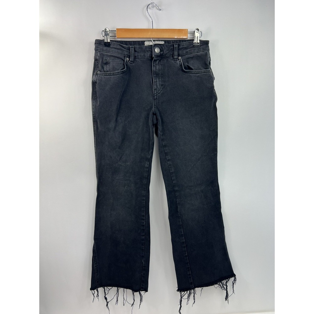 Free People Denim Jeans Women's Sz‎ 26R Black 5 Pocket Wide Leg Raw Hem